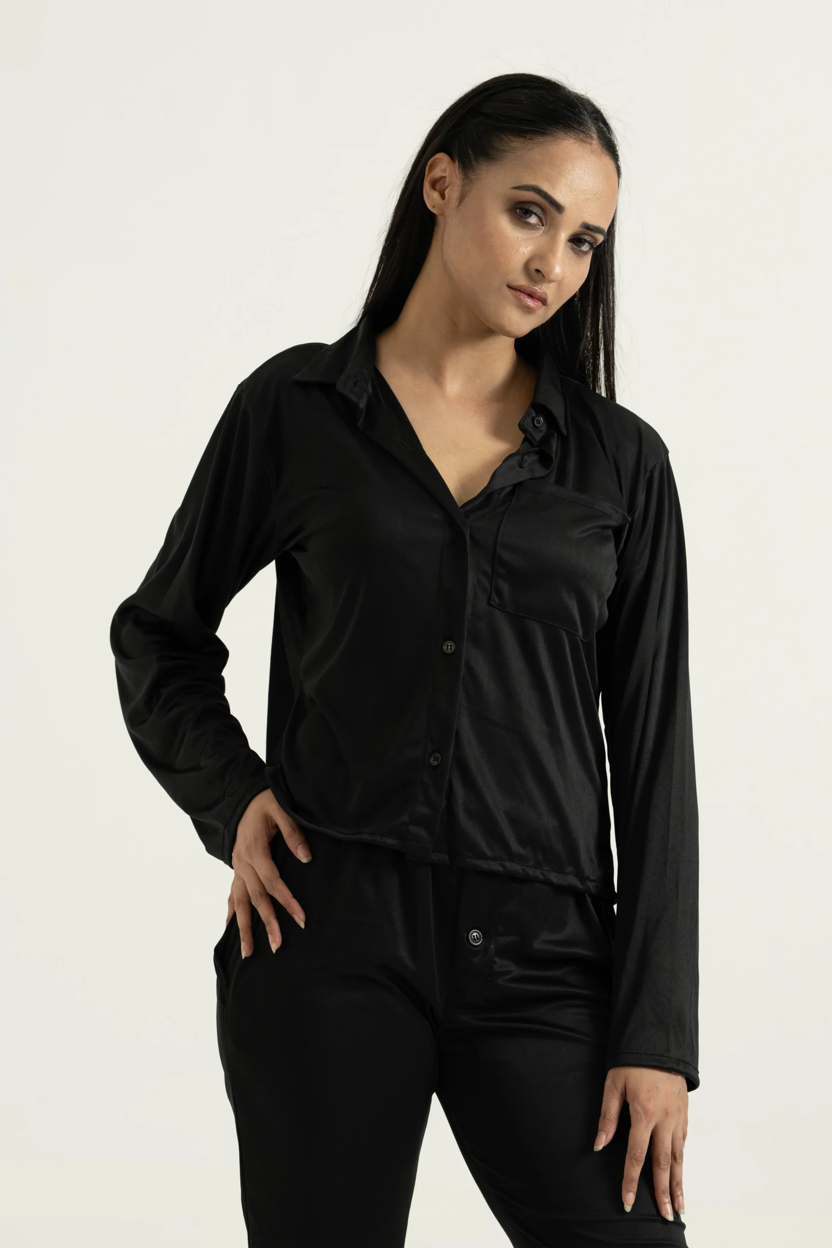 Silk Jacquard Cropped Pajama Top - Image 4