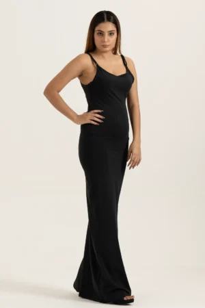 Noir One-Shoulder Column Dress​