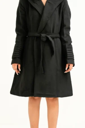 Alpaca Hooded Wrap Coat - Black