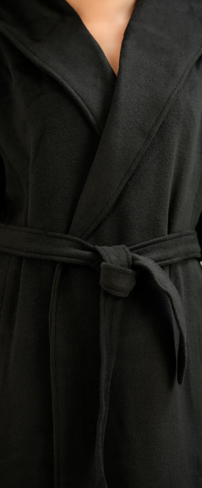 Alpaca Hooded Wrap Coat - Black - Image 3