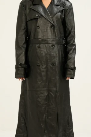 Women's Long Leather Trench Coat - Style 8th