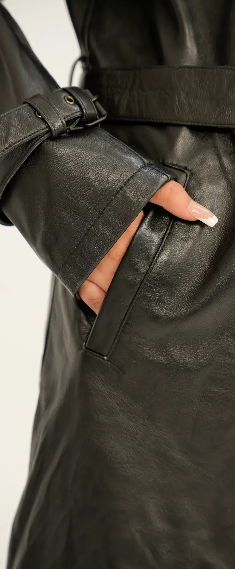 Women's Long Leather Trench Coat - Style 8th - Image 2
