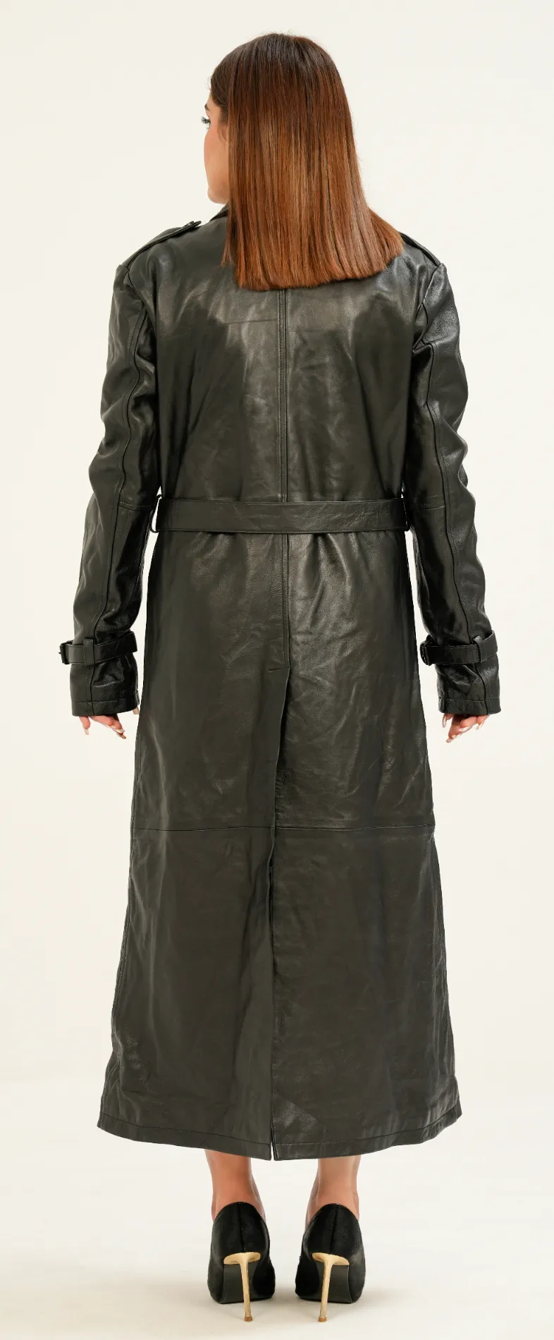 Women's Long Leather Trench Coat - Style 8th - Image 4