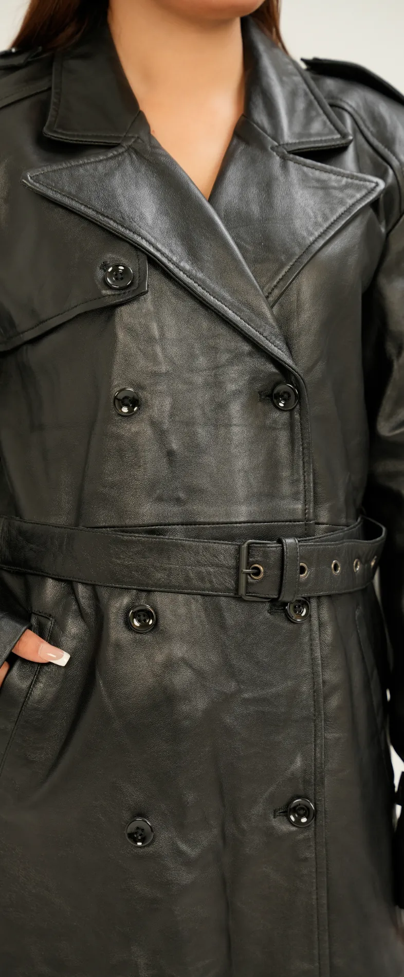 Women's Long Leather Trench Coat - Style 8th - Image 6