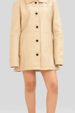 Women's Beige Leather Car Coat - Style 7th