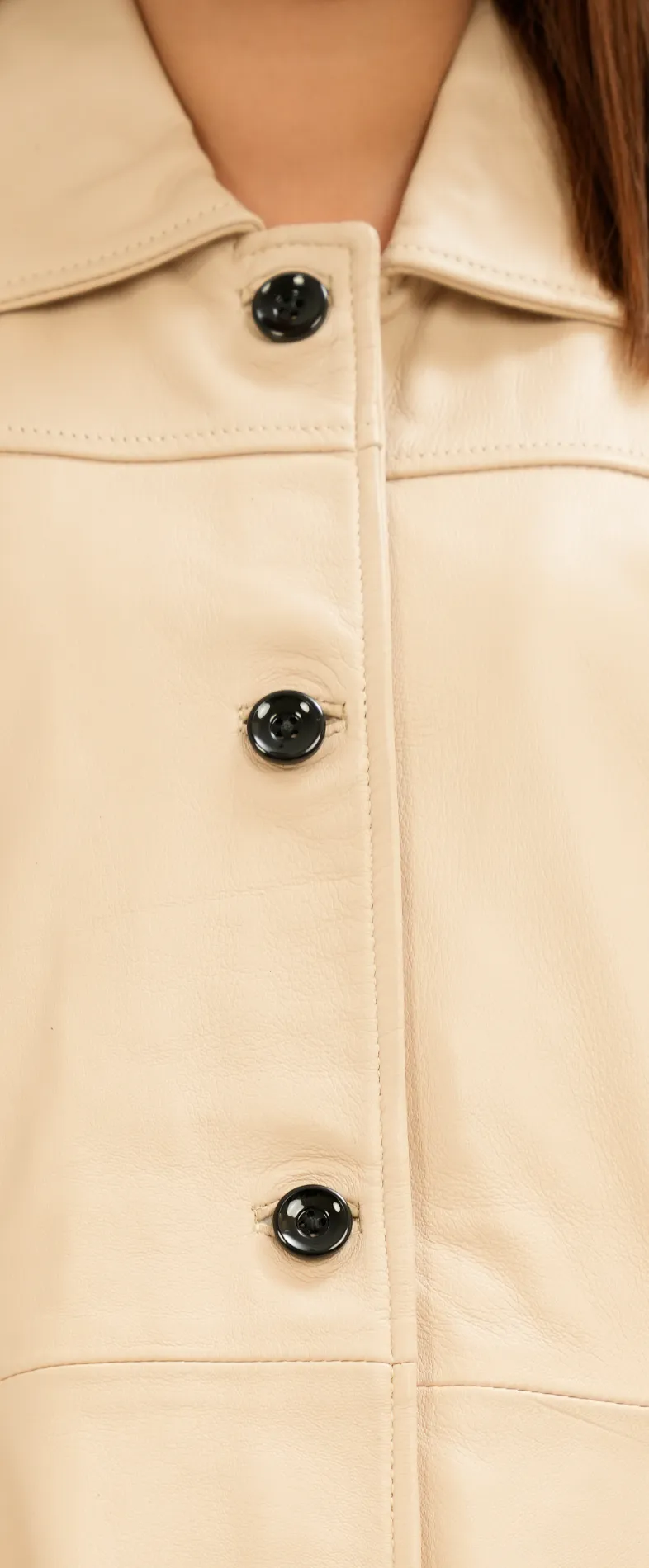 Women's Beige Leather Car Coat - Style 7th - Image 2