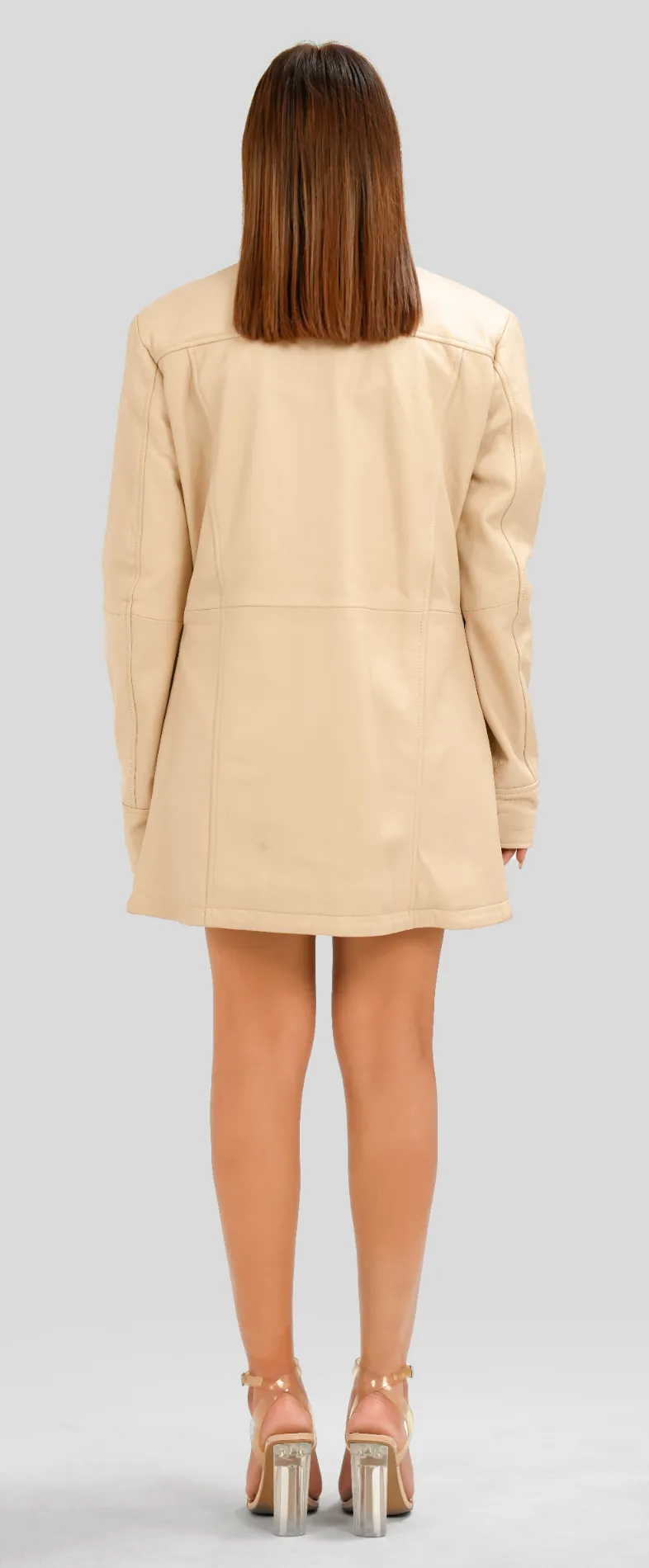 Women's Beige Leather Car Coat - Style 7th - Image 4