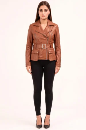 Belted biker jacket_tan