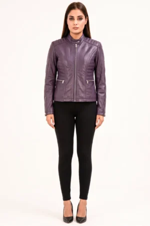 Women quilted Moto jacket plum purple.