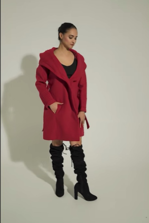 Alpaca Hooded Wrap Coat - Maroon