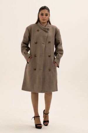 High-Neck Wool-Cashmere Coat