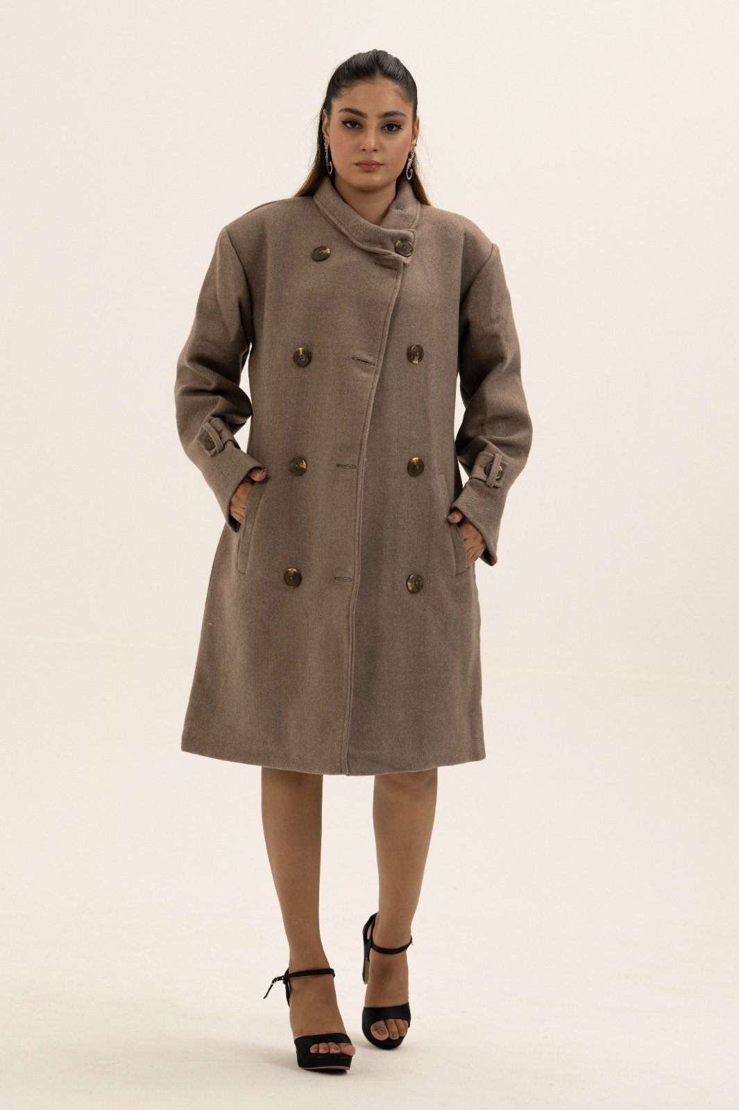 High-Neck Wool-Cashmere Coat