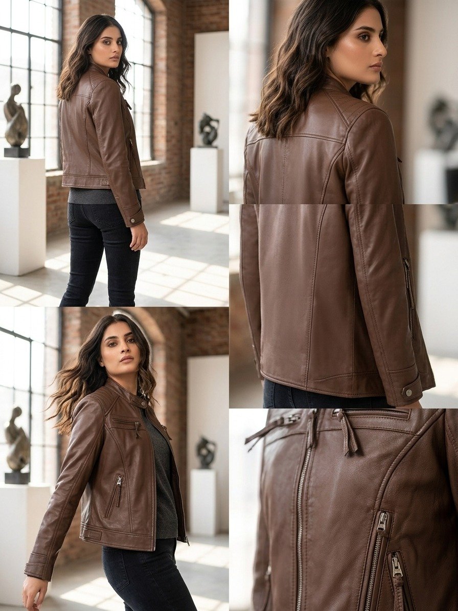 Classic cafe racer jacket mocha browen - Image 4